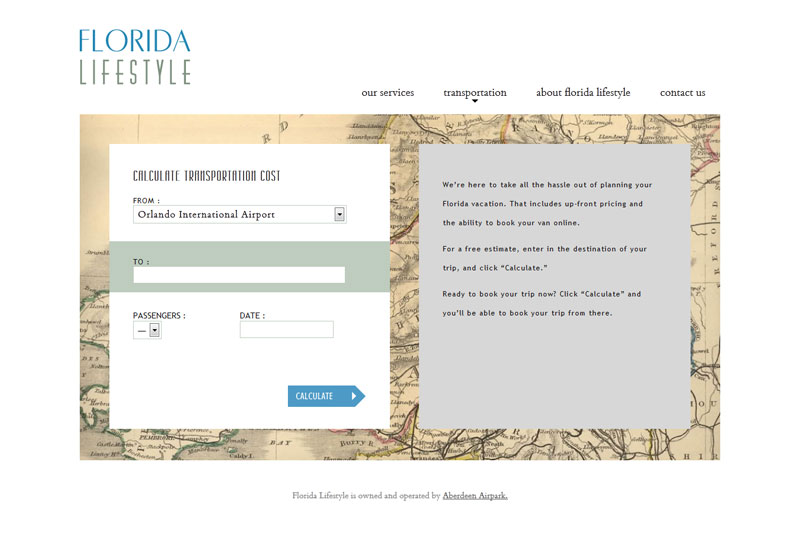 Booking screen for FloridaLifestyle.org