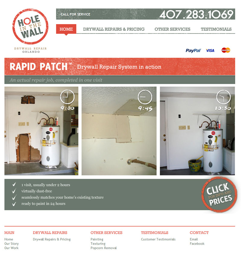 Web design for Hole in the Wall drywall repair