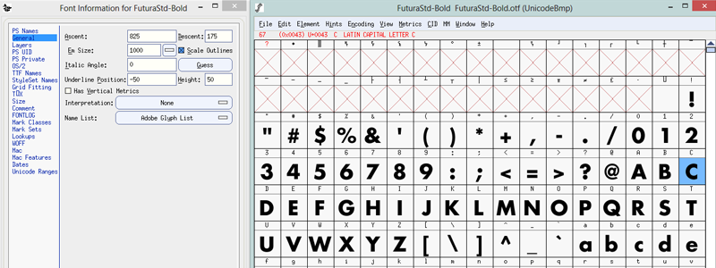 FontForge glyph overview